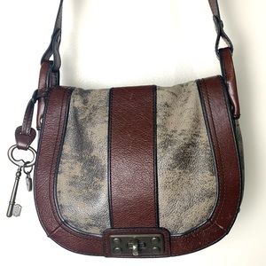 Fossil Vintage Reissue VRI Metallic Leather Saddle Bag Crossbody